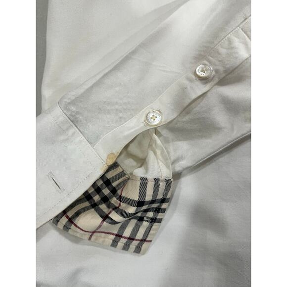 Burberry London White Classic Button Down Shirt Nova Check Collar Cuffs Sz Small - Picture 11 of 15